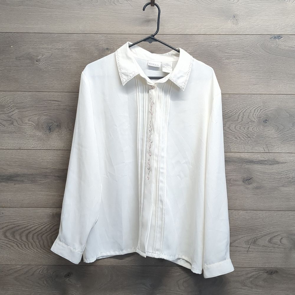 Koret Embroidered Button Blouse Business Casual Women's Plus Size 18 Petite